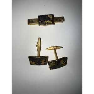 Vintage Mens Cufflinks & Tie Clasp Set - BIRDS & FLORAL DAMASCENE Toledo Spain ?